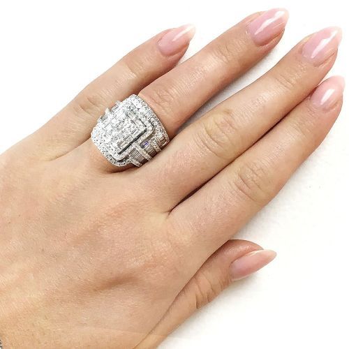 Charm Female White Crystal Stone Ring Set Luxury Big Silver Color Wedding Rings For Women Vintage Bridal Square Engagement Ring