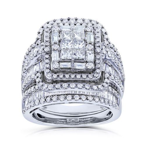 Charm Female White Crystal Stone Ring Set Luxury Big Silver Color Wedding Rings For Women Vintage Bridal Square Engagement Ring