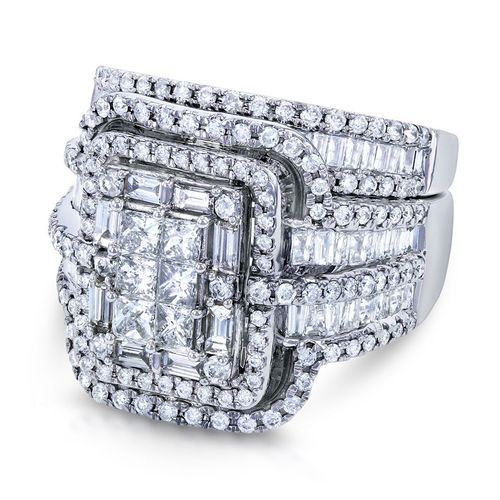 Charm Female White Crystal Stone Ring Set Luxury Big Silver Color Wedding Rings For Women Vintage Bridal Square Engagement Ring