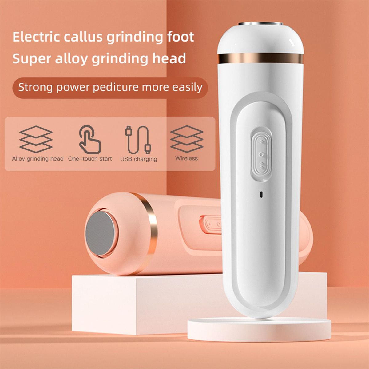 Electric Foot Grinder Foot Calluses Dead Skin Remover Automatic Pedicure Tool with 3 Alloy Grinding Heads Type-C Rechargeable