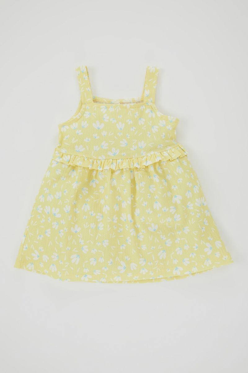 BabyGirl Casual Regular Fit Collarless Strappy Knitted Dress - Yellow