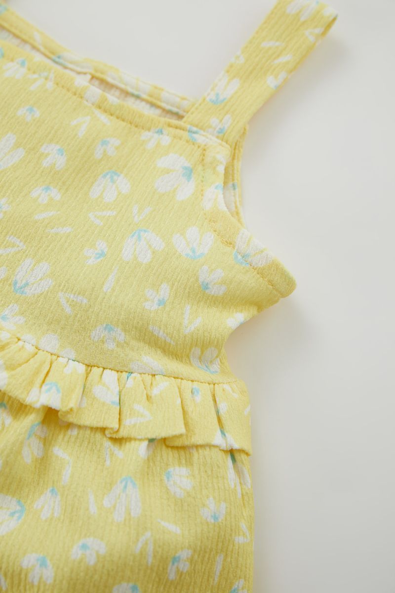 BabyGirl Casual Regular Fit Collarless Strappy Knitted Dress - Yellow