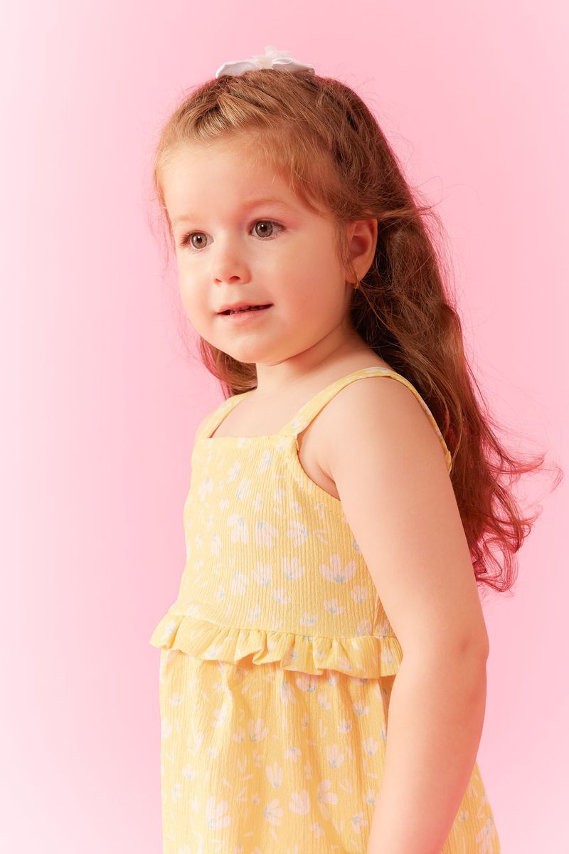 BabyGirl Casual Regular Fit Collarless Strappy Knitted Dress - Yellow