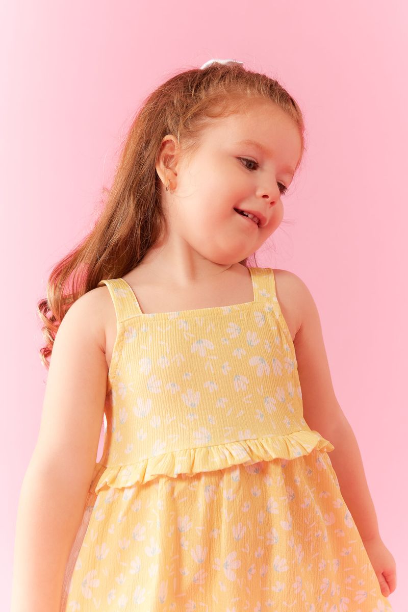 BabyGirl Casual Regular Fit Collarless Strappy Knitted Dress - Yellow