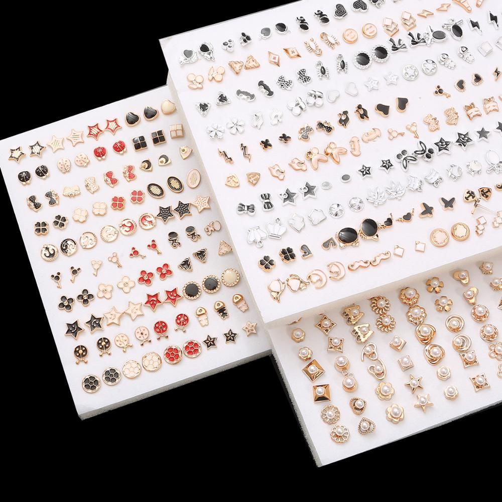 100Pair Women Acrylic Crystal Small Stud Earrings Set Girls Child Heart Star Animal Moon Crown Plastic Geometric Earring Jewelry