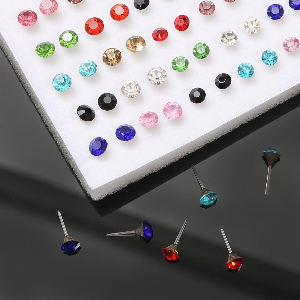100Pair Women Acrylic Crystal Small Stud Earrings Set Girls Child Heart Star Animal Moon Crown Plastic Geometric Earring Jewelry