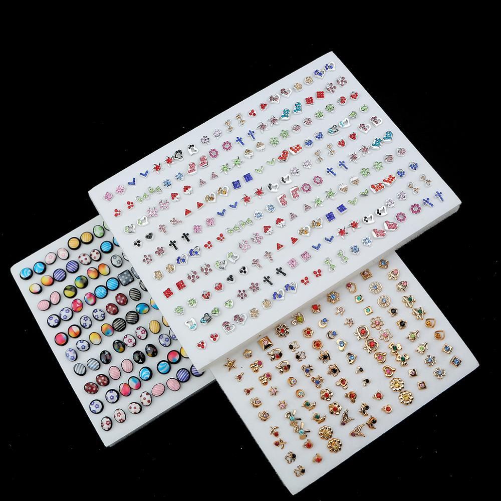 100Pair Women Acrylic Crystal Small Stud Earrings Set Girls Child Heart Star Animal Moon Crown Plastic Geometric Earring Jewelry