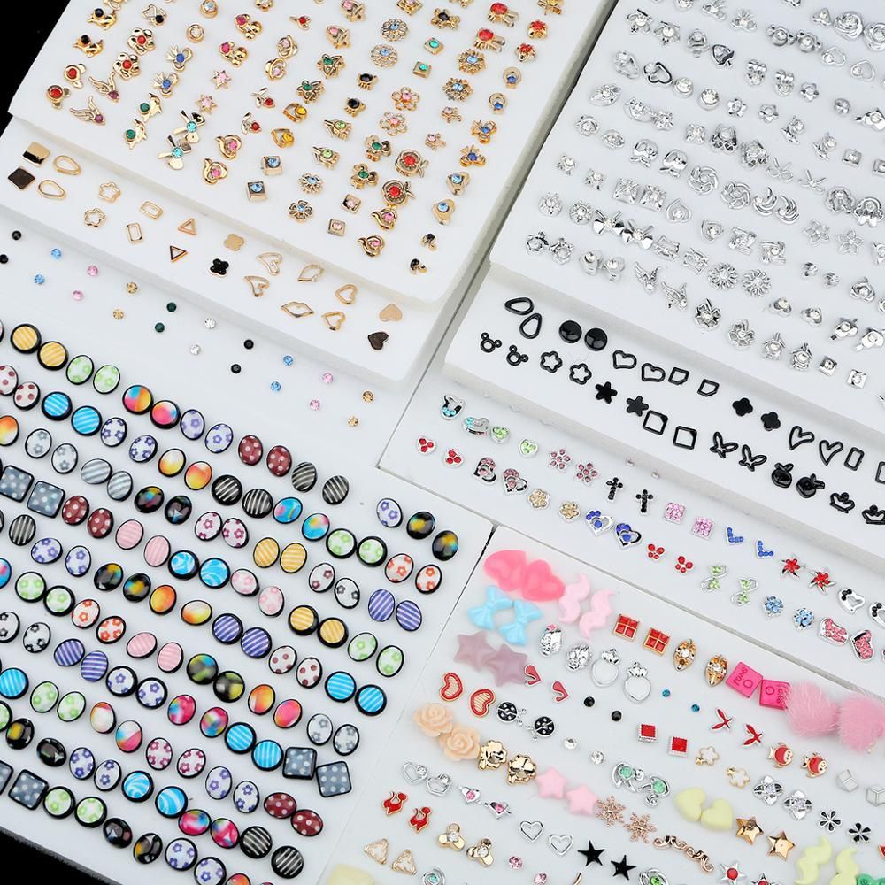 100Pair Women Acrylic Crystal Small Stud Earrings Set Girls Child Heart Star Animal Moon Crown Plastic Geometric Earring Jewelry
