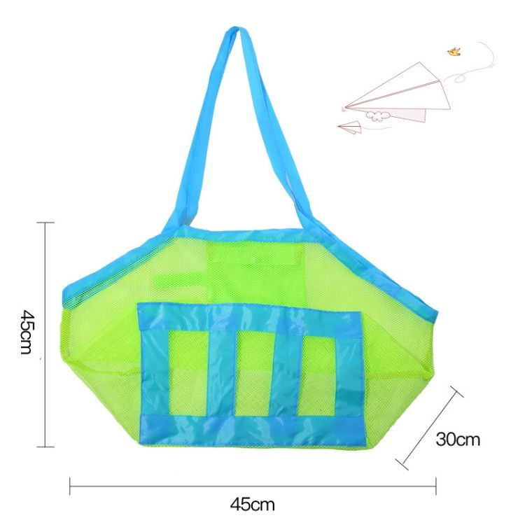 Outdoor Children Beach Toy Shell Storage Bag Blue + Green
