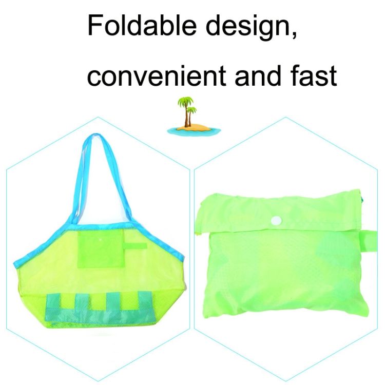 Outdoor Children Beach Toy Shell Storage Bag Blue + Green