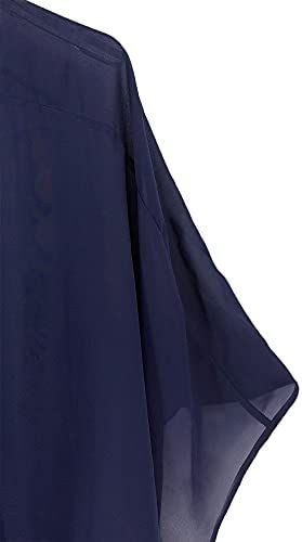 Navy Blue Light Weight Open Front Kimono Jacket Women Cover Up Top Blouse Shirt
