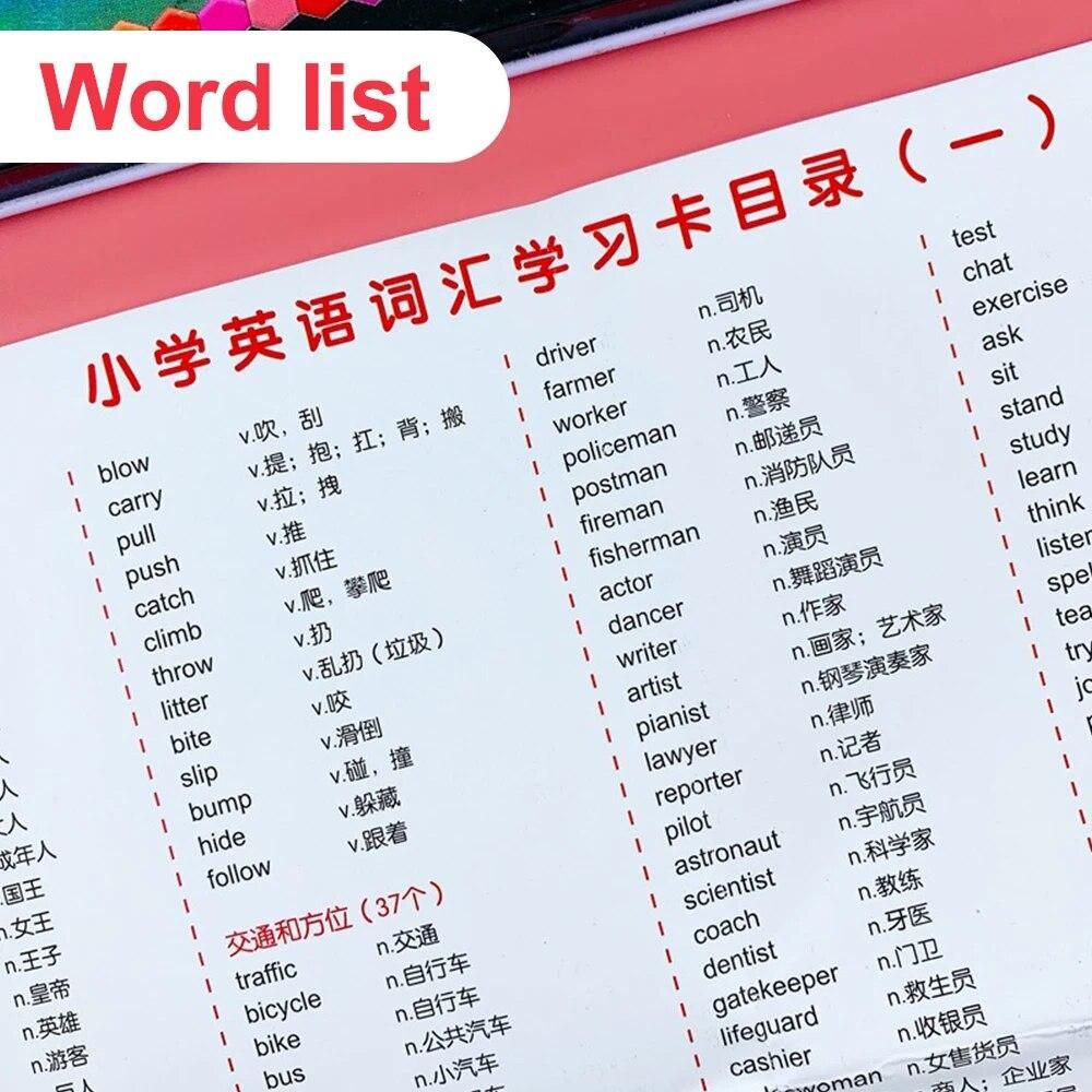 1200 English Words Learning Cards English and Chinese Bilingual Flashcard for Kids Animal Food Adjective Body Educational Toys