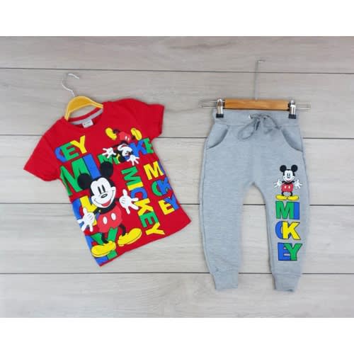 Boy Decorated Mickey Mouse 2psc Set- Red/gray