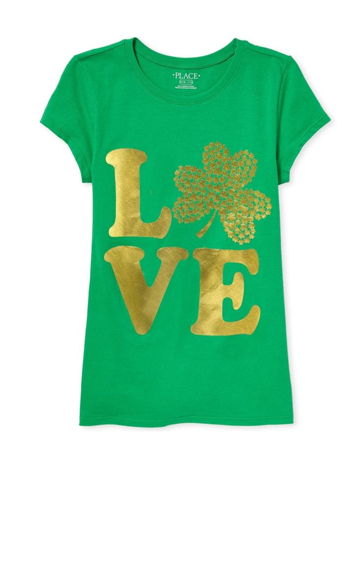 Girls Love Metallic Glitters Graphic Top- Green