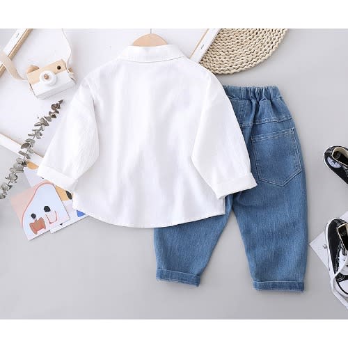 Rainbow Shirt With Jeans For Boys - White & Blue