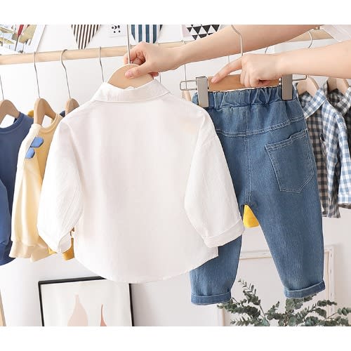 Rainbow Shirt With Jeans For Boys - White & Blue