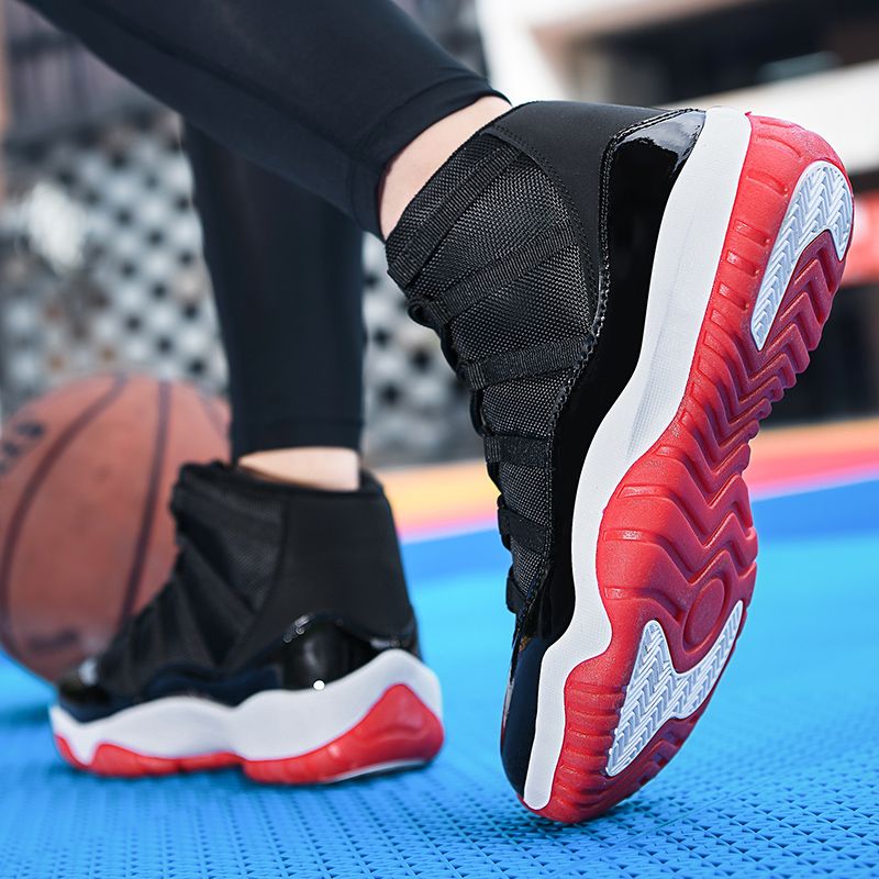 High-top Sneakers Men Basketball Shoes Size 45 46 47 High Quality Outdoor Sports Shoes Students Competition Professional Athletic Basketbasll Sneakers Training Shoes Non-slip Male Footwear Black