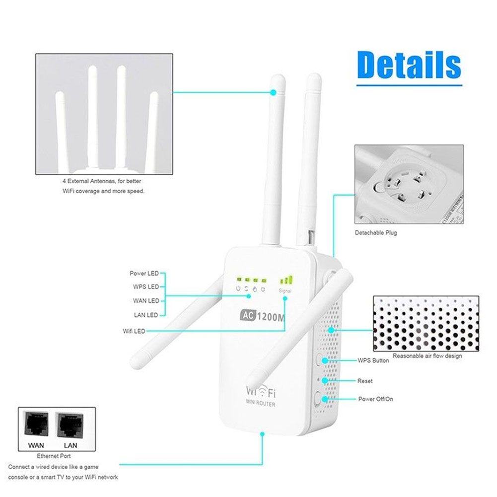 1200M 2.4GHz 5GHz Dual Band Wireless WIFI Repeater Range AC Extender Repeater Router