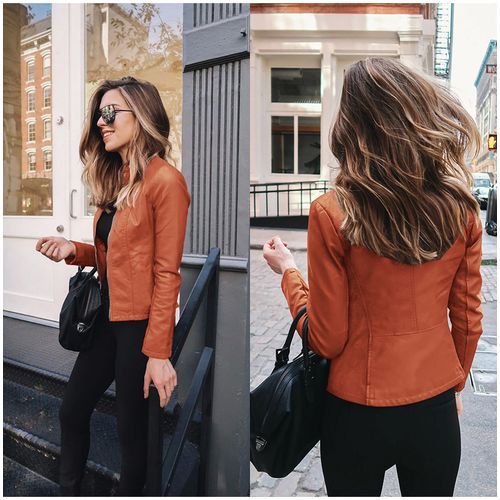 Cropped Jackets Women Short PU Leather Coat