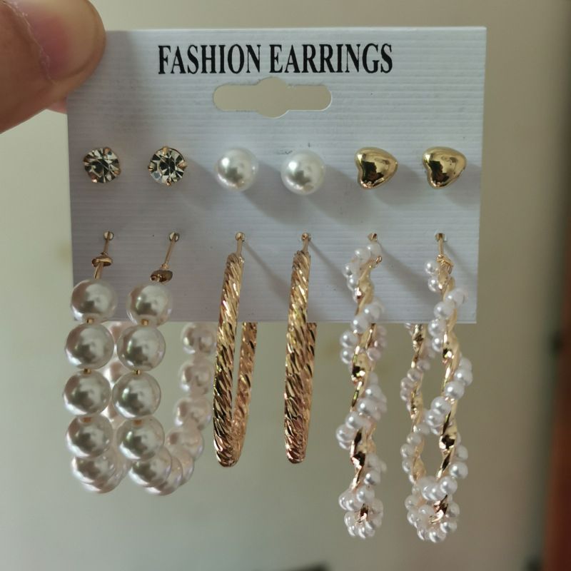 Fashion Hoop Earrings Pearl Peach Heart Earrings 6 Pairs Of Plate Earrings Set