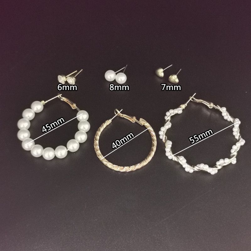 Fashion Hoop Earrings Pearl Peach Heart Earrings 6 Pairs Of Plate Earrings Set