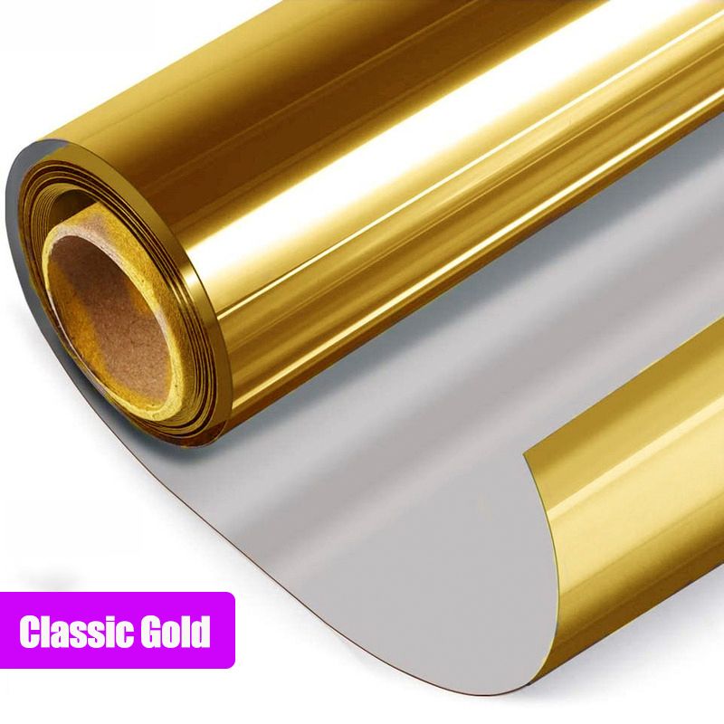 One Way Mirror Vinyl Adhesive Window Film Anti Looking Privacy Sunscreen Blackout GlStickers Removable Tinting Color Film-Classic Gold