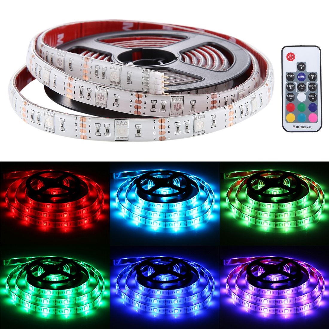 2m USB TV White Board Colorful Light Epoxy Rope Light, 60 LEDs SMD 5050 With 50cm USB Interface Cable & 17 Keys Remote Control, DC 5V