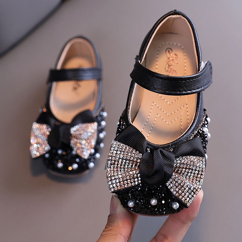 Girl Shimmer Studded Party Shoe - Black
