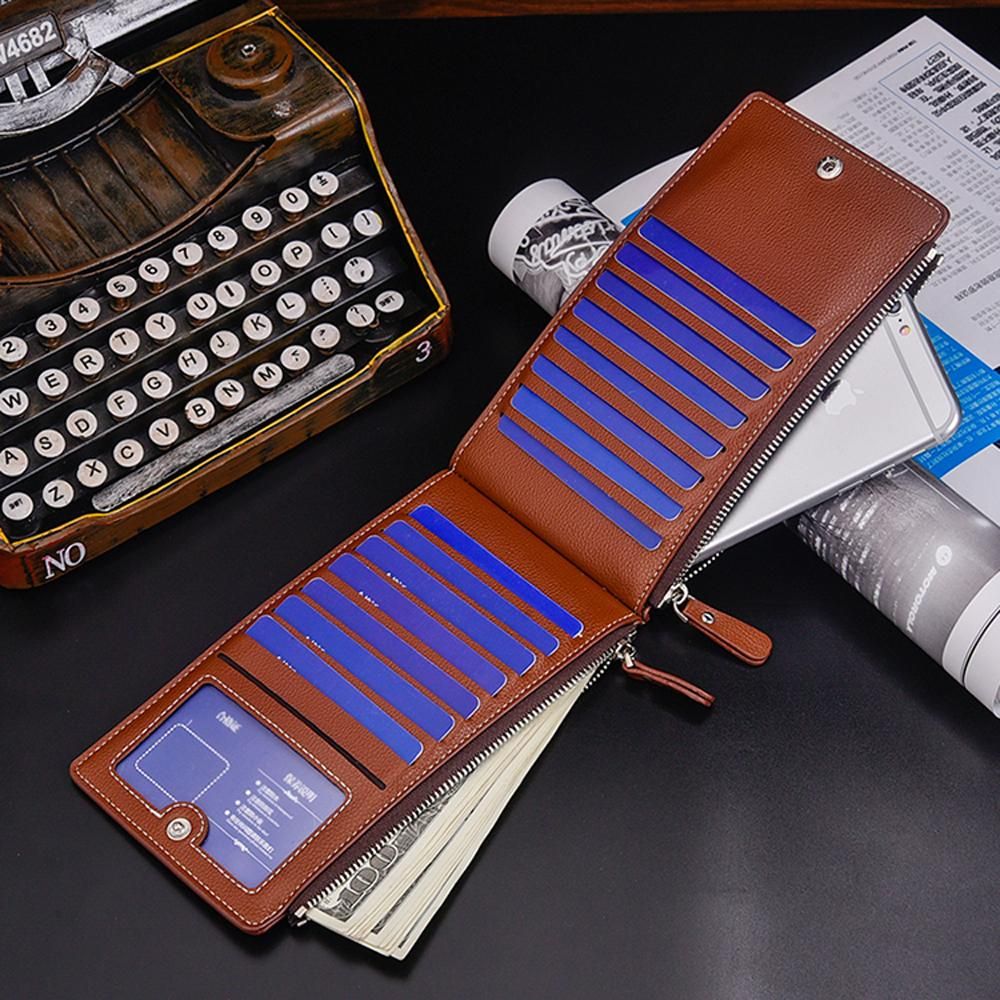 Large Capacity PU Leather Man Teenager Double Zipper Credit Card Cash Coin Pocket Wallet