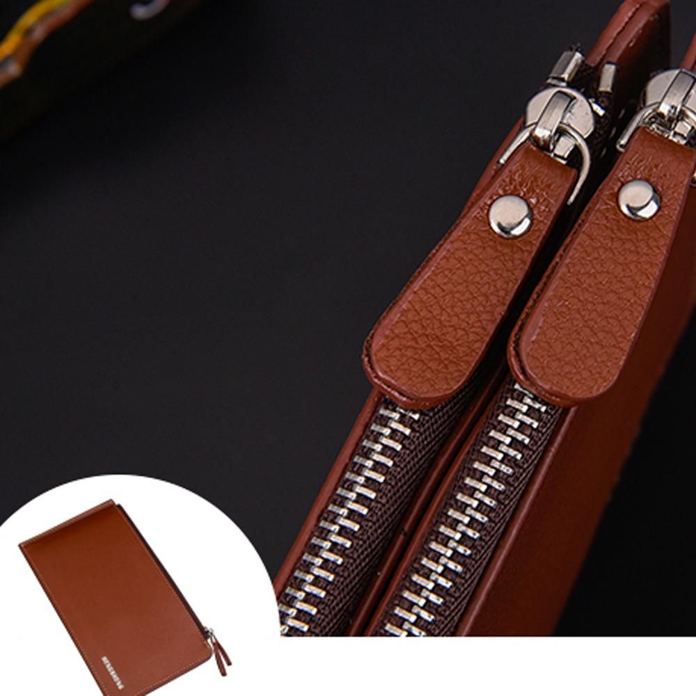 Large Capacity PU Leather Man Teenager Double Zipper Credit Card Cash Coin Pocket Wallet