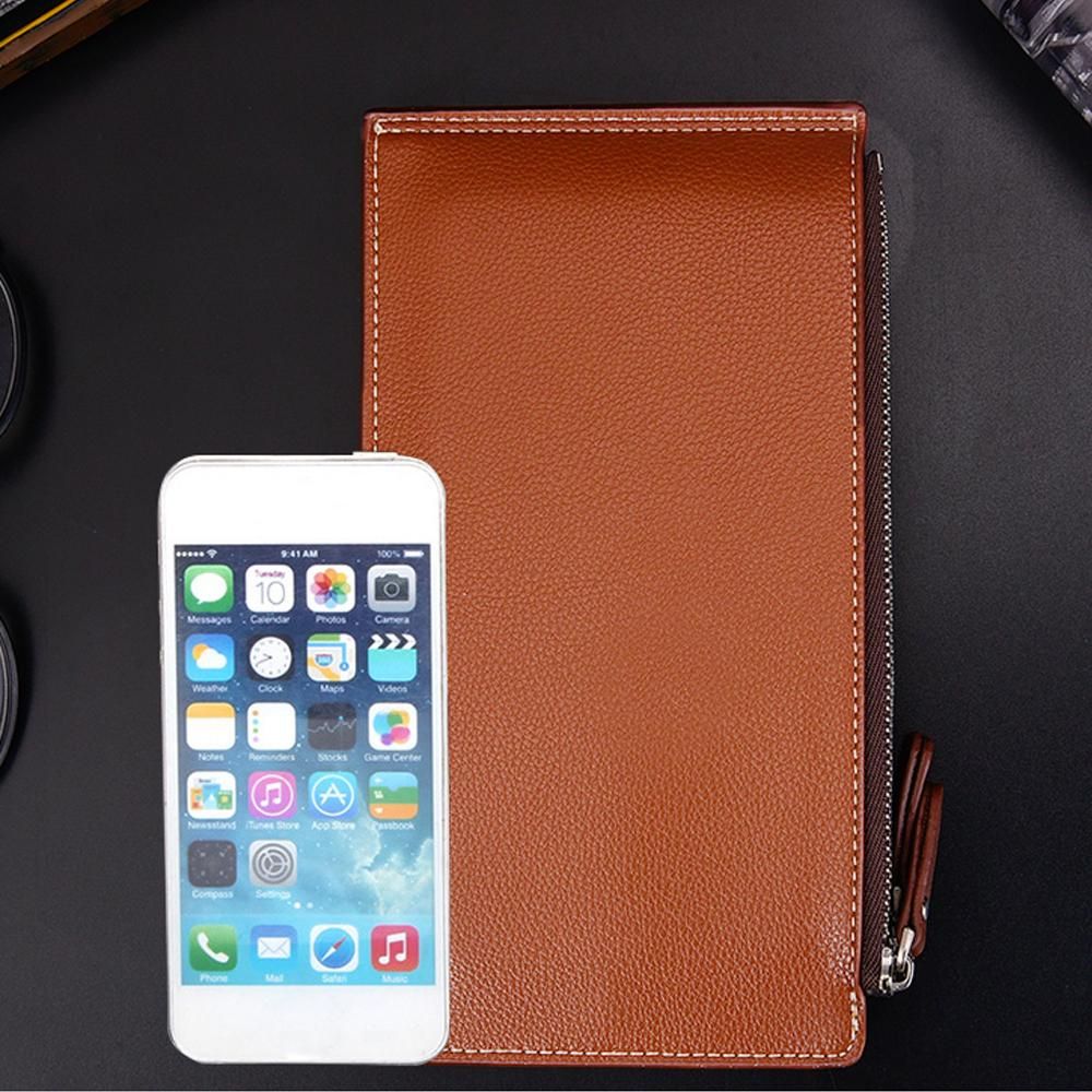 Large Capacity PU Leather Man Teenager Double Zipper Credit Card Cash Coin Pocket Wallet