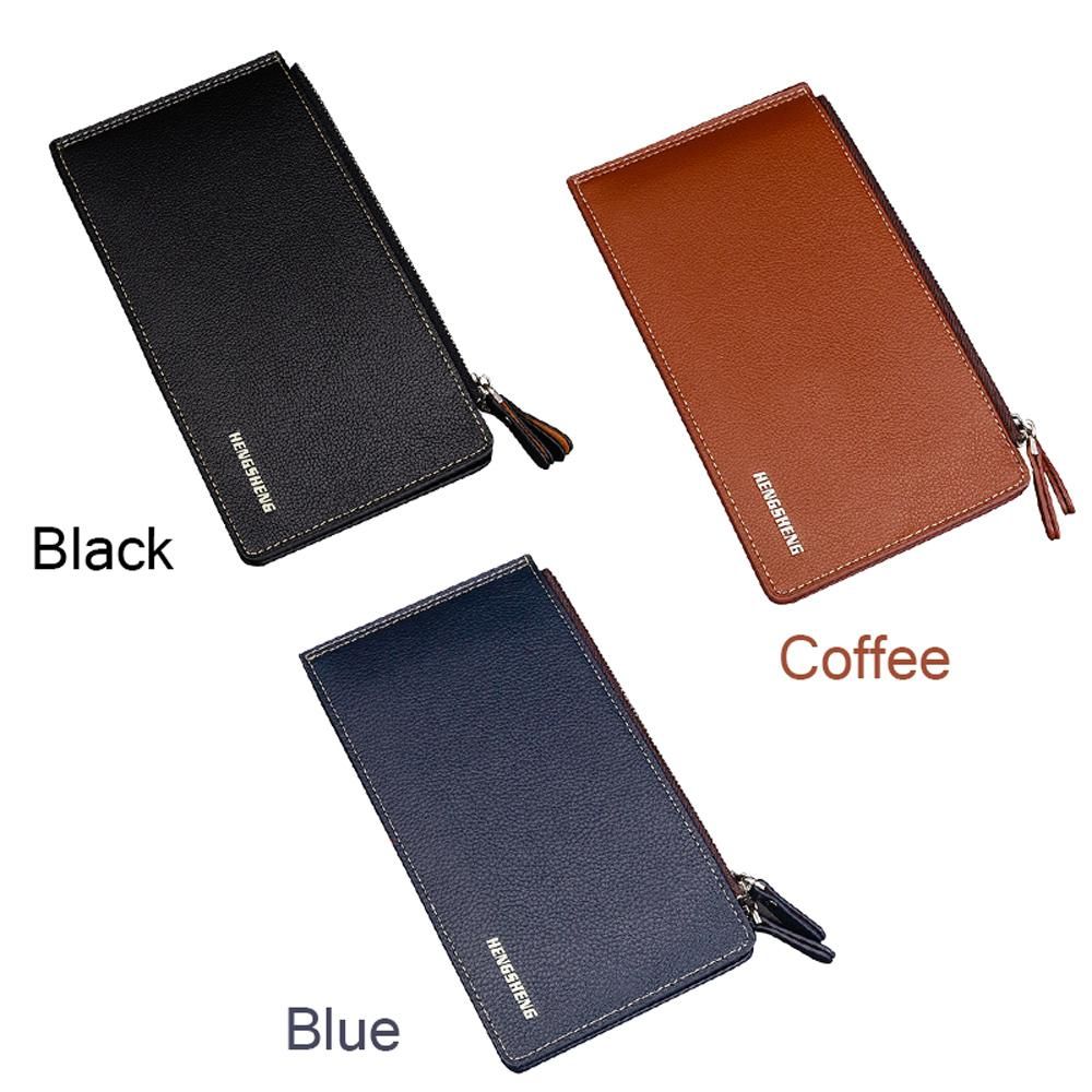 Large Capacity PU Leather Man Teenager Double Zipper Credit Card Cash Coin Pocket Wallet