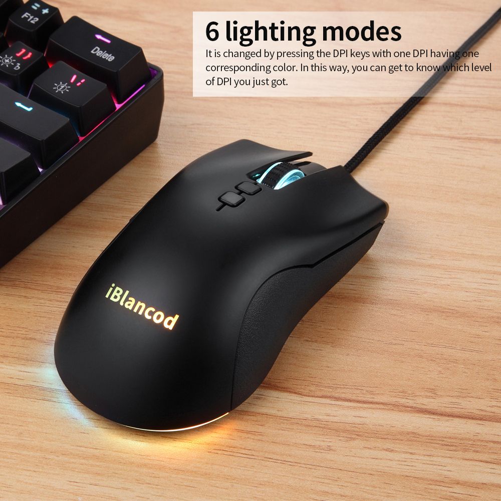 IBlancod M1 Wired Optical Gaming Mouse With 6 RGB Lighting