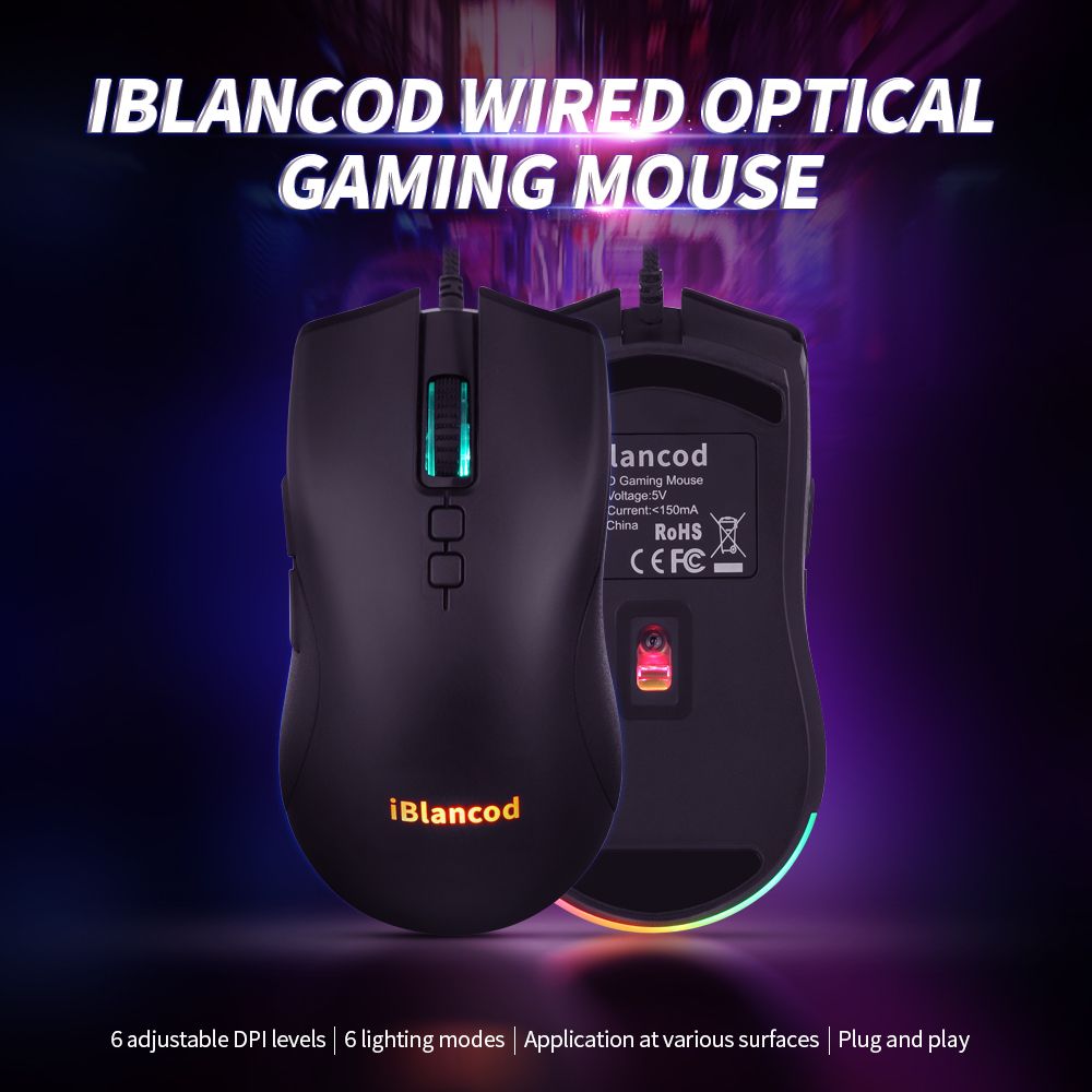 IBlancod M1 Wired Optical Gaming Mouse With 6 RGB Lighting