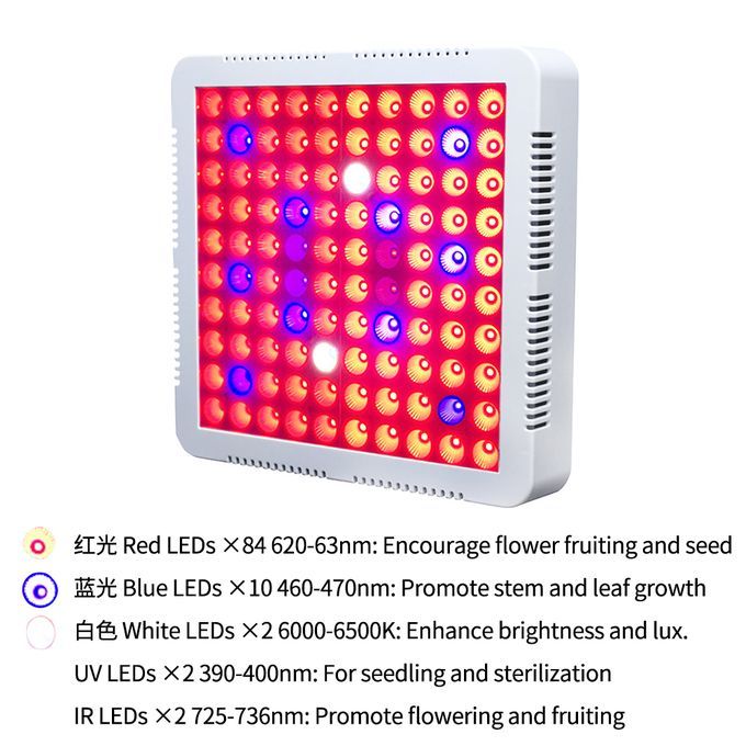 LED Grow Light 65-70W 100Pcs LEDs UV IR Red Blue White Bulb