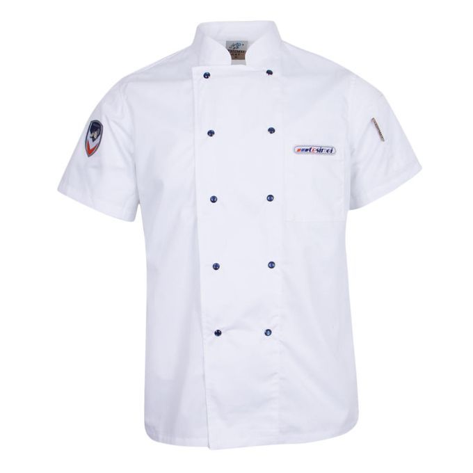 Chef Jacket Coat Uniform Short Sleeve Snap Button Tops Hotel XL White