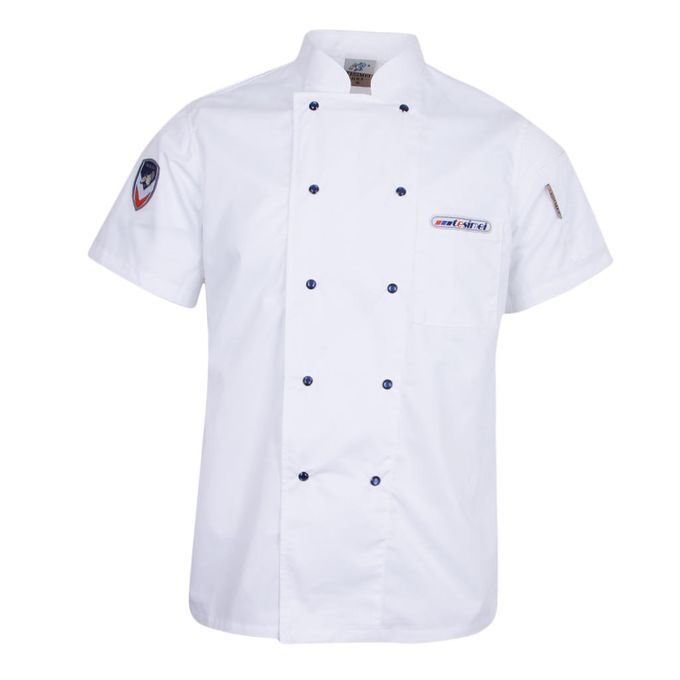 Chef Jacket Coat Uniform Short Sleeve Snap Button Tops Hotel XL White