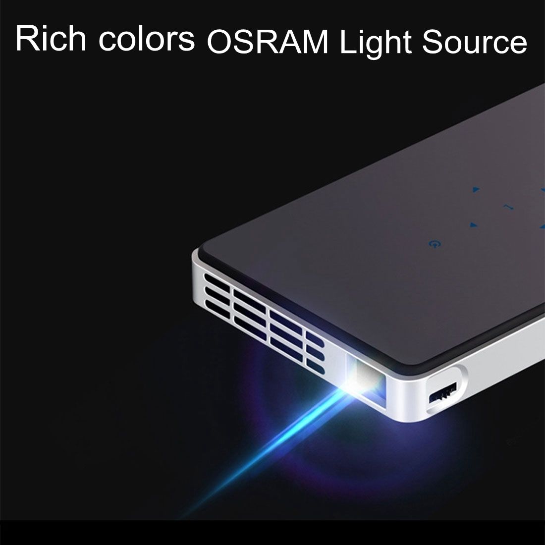 DLP100W Mini Android 4.4 60 Ansi Lumins 1080P Quad-core DLP Pico Projector ,Support WiFi / Bluetooth / HDMI / USB / TF / Miracast / Airplay(Black)