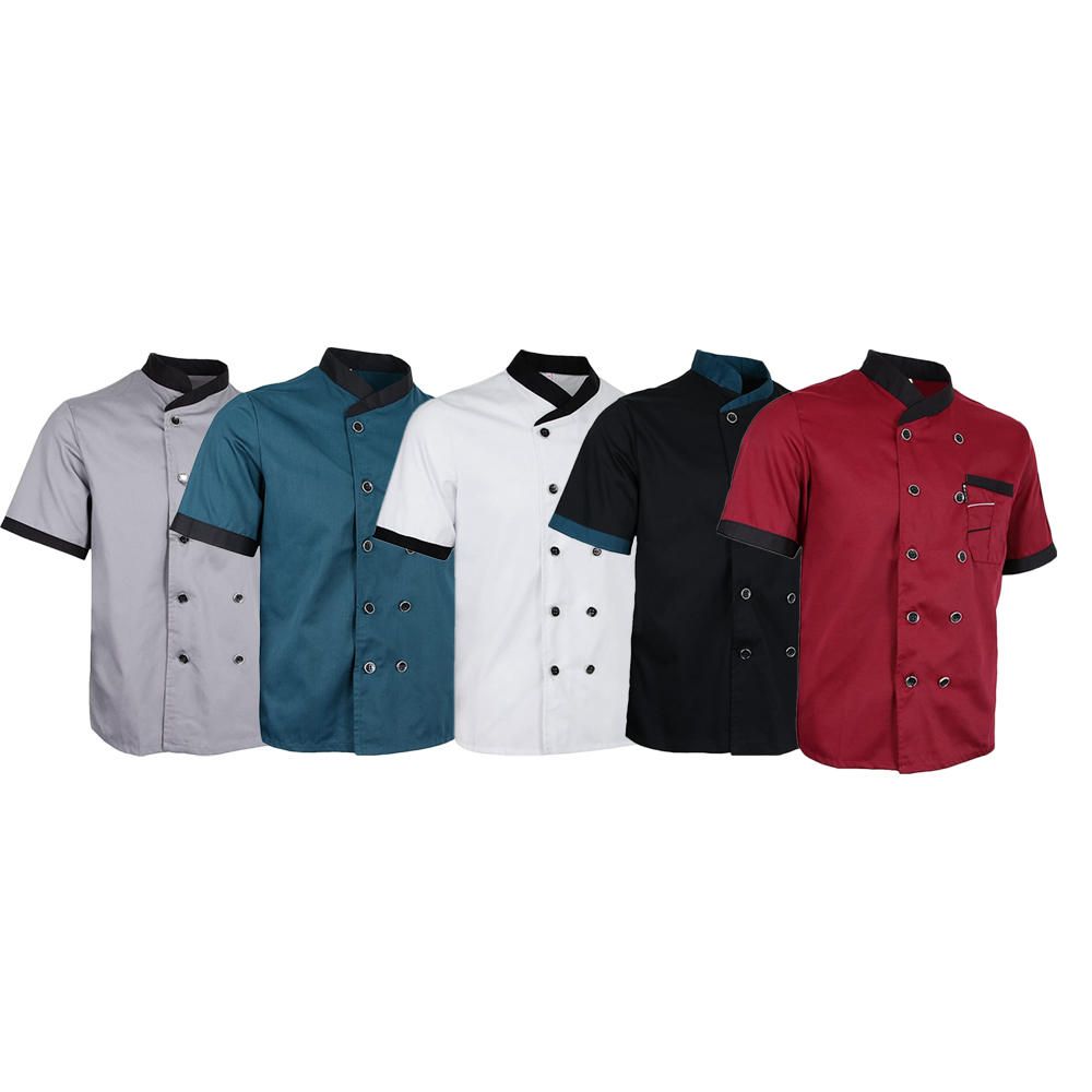 Chef Jacket Uniform Short Sleeve Hotel Kitchen Apparel Cook Red XL