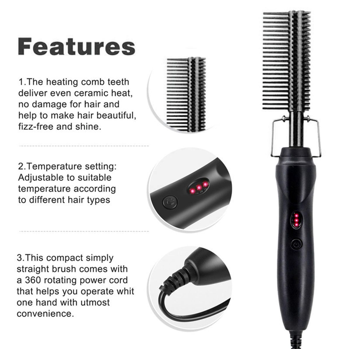 Electric High Heat  Hot Comb  Curling Brush For Afro Hair UK