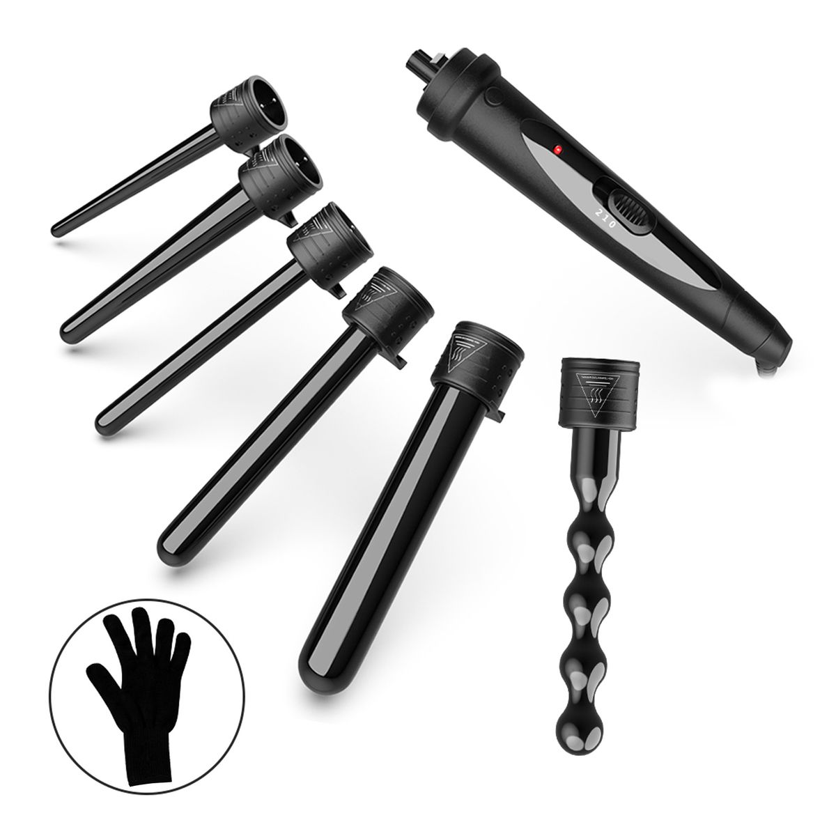 6-in-1 Curling Wand Set Ceramic Hair Curler 2 Levels