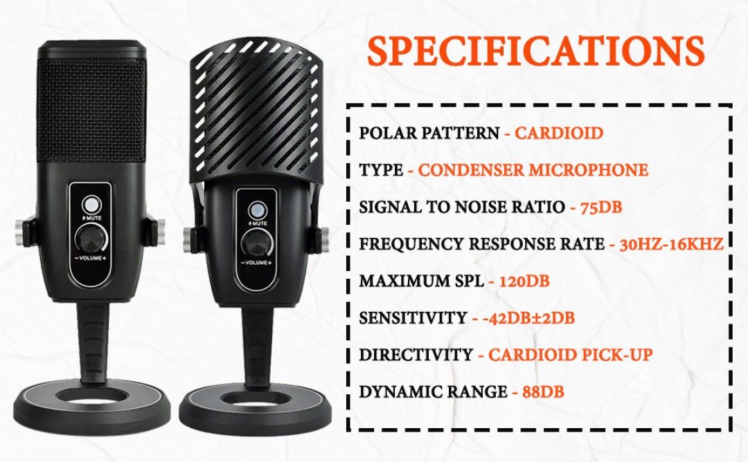 Podcast Microphone Condenser Audio Video Gaming Recording Laptop Computer USB Mic + Type C & Iphone Adapter