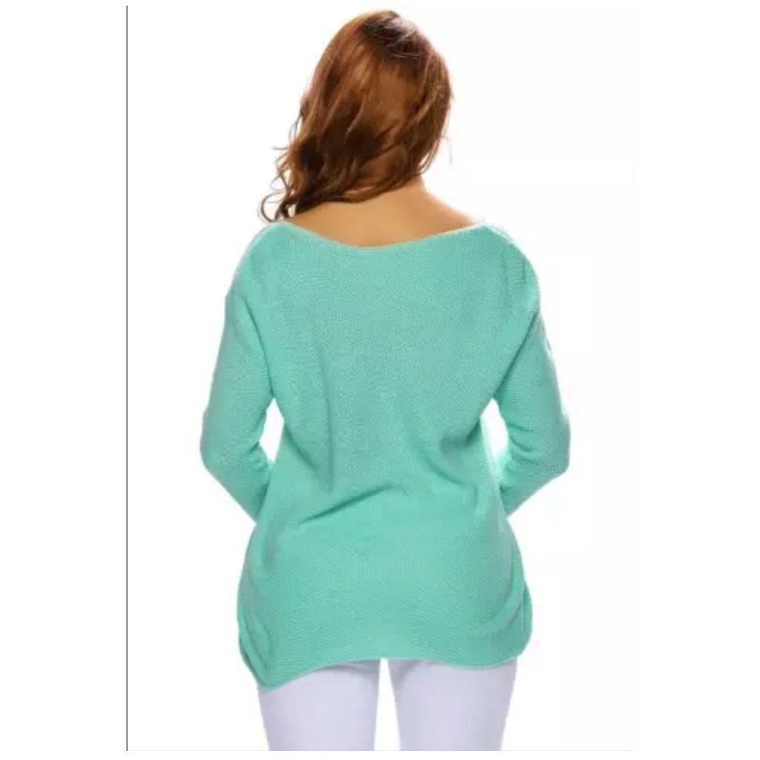 Mfed Green Knitted Long Sleeve Plunge Jumper