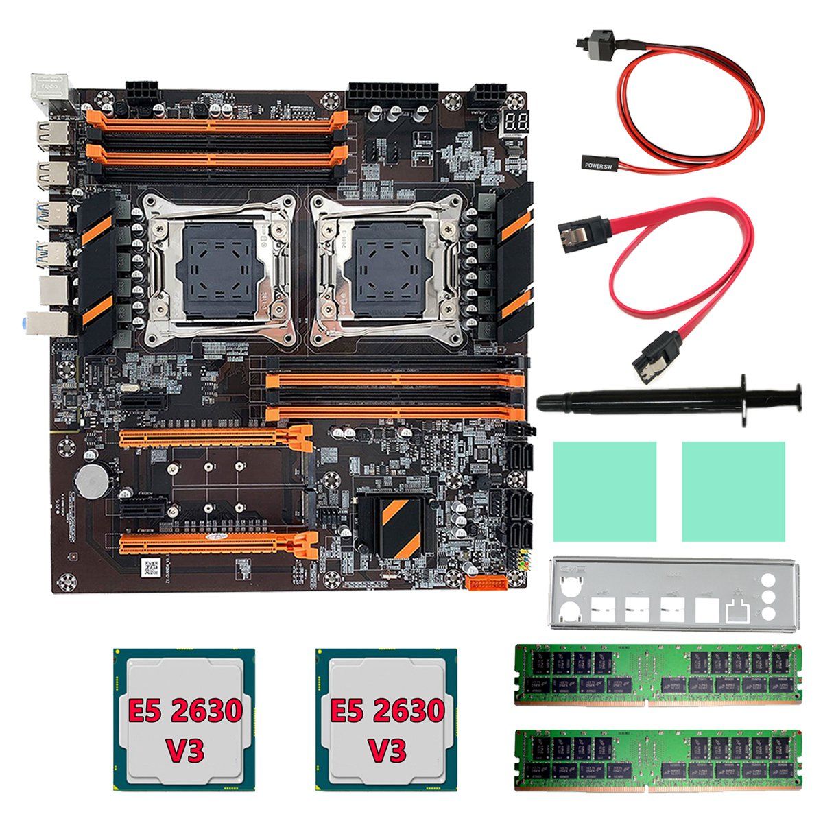 X99 Dual CPU Motherboard+2XE5 2630 V3 CPU+2XDDR4 4G RECC RAM