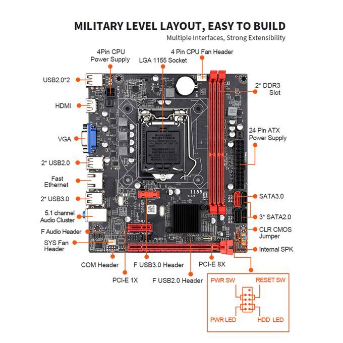 Gaming Motherboard Fast Ethernet HDMl For Core I7 I5 I3 For Desktop