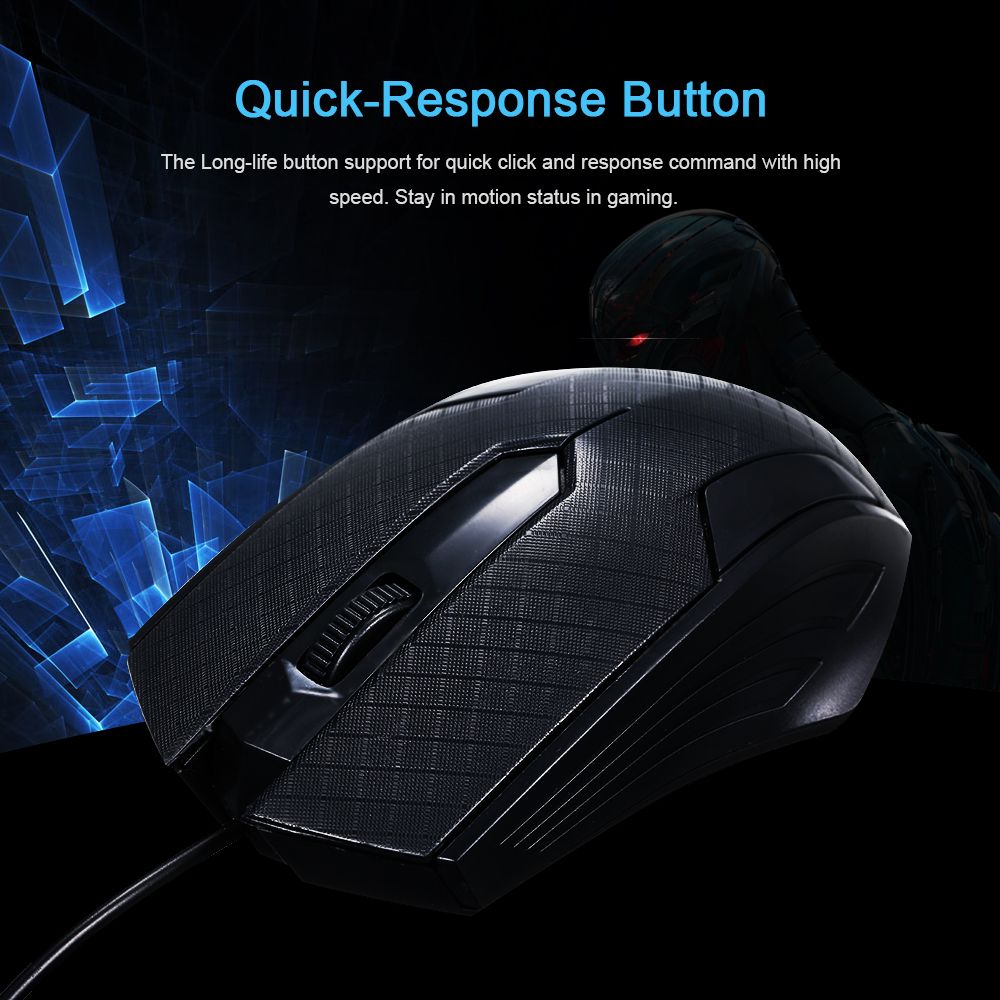 3-Button USB Optical Wired Mouse With 1.1M Cord Compatible W