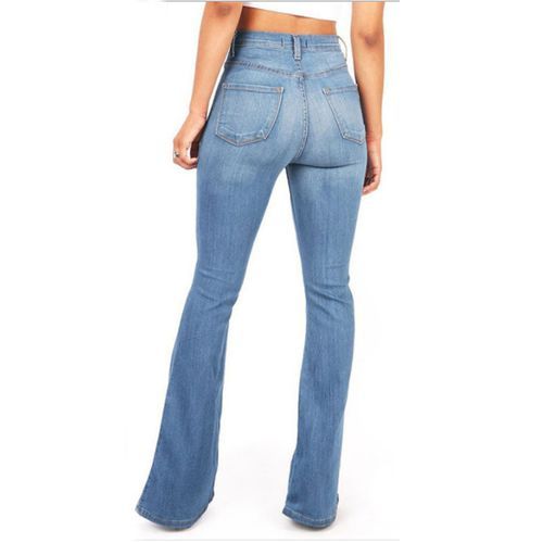 Women Cotton Casual Wide Leg Denim Trousers Slim Lady High-waisted Jeans