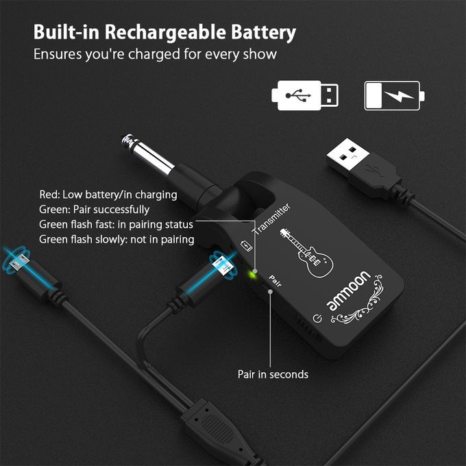 Ammoon Wireless Guitar System 2.4G Rechargeable 6 Channels