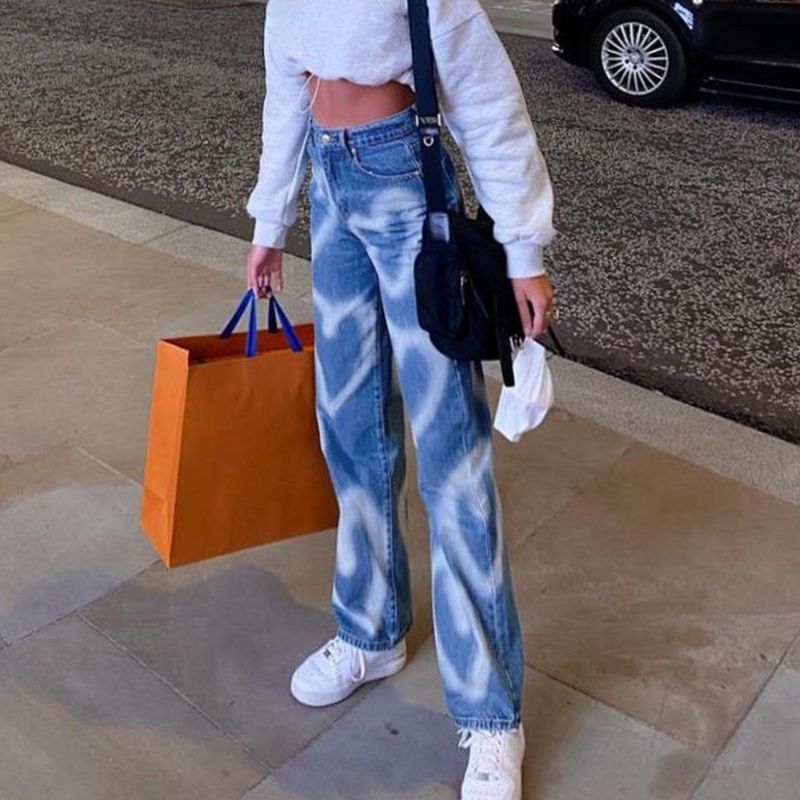 (Pink)Sunny Y.j. Brown Baggy Girl Jeans Women Heart Print New Aesthetic Vintage 90s Streetwear Denim Trousers Low Waist Straight Pants ACU