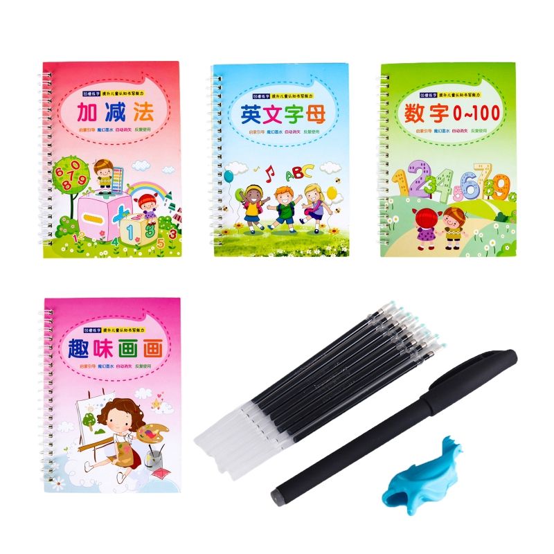 Kids Magic Writing Board Reusable Magic Writing Paste Children,Be Reused Handwriting Copybook Set Magic Calligraphy Tracing Book